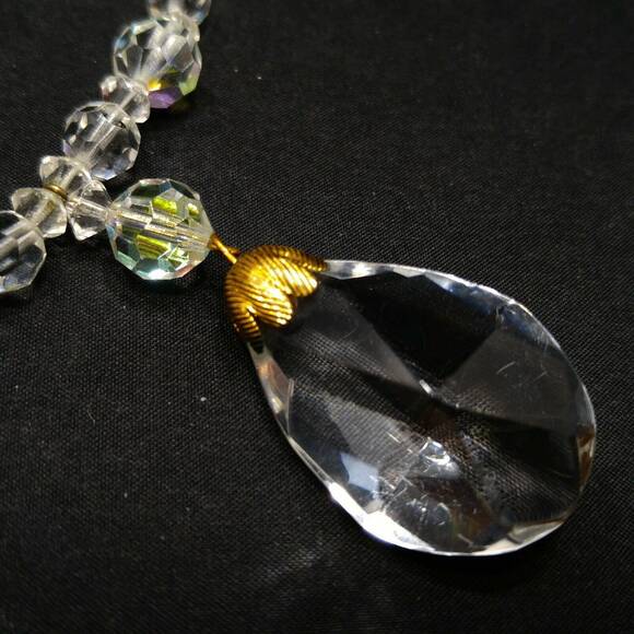 AB Crystal Beaded Necklace, Aurora Borealis 22" Clear Crystal Teardrop Pendant - Picture 10 of 10
